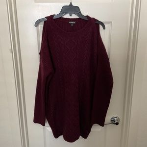 Express Cold Shoulder Chunky Knit Purple Wool Blend Sweater - Small